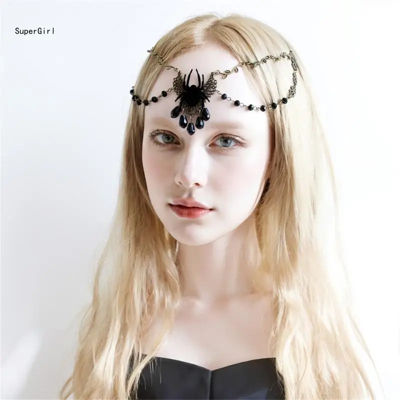 Feathered Headband Bat Headpiece Bat Necklace Head Chain Halloween Headdress Decoration for Women Halloween Dress up J78E