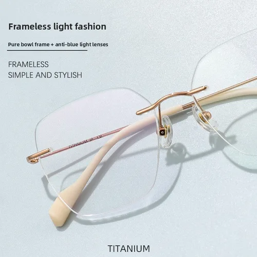 Imagen 2 del producto Gafas ultraligeras sin marco de titanio puro polígono anti-azules de montura grande para miopía gafas de lectura personalizadas