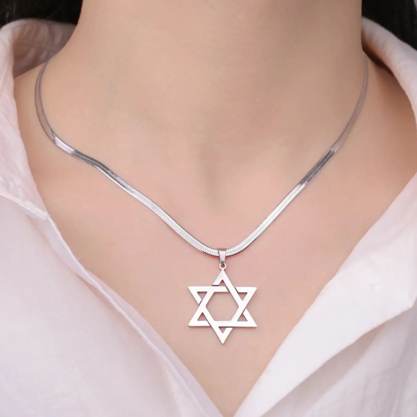 LIKGREAT Star of David Necklace Jewish Hexagram Necklaces for Women Men Snake Chain Family Stainless Steel Jewelry Birthday Gift image 2