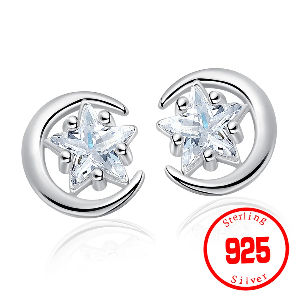 

Elegant Cute Moon Star AAA Zirconia Stud Earrings for Women Female Fashion Small Austria Crystal Earrings Oorbellen Jewelry Gift