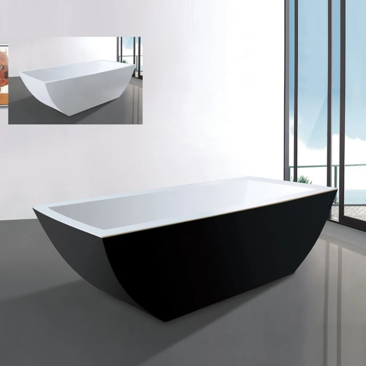 Wholesale Modern Style Rectangle Acrylic Freestanding Eco-Friendly Waterfall Bathtub Drainer Canada-Style Black Indoor Soaking