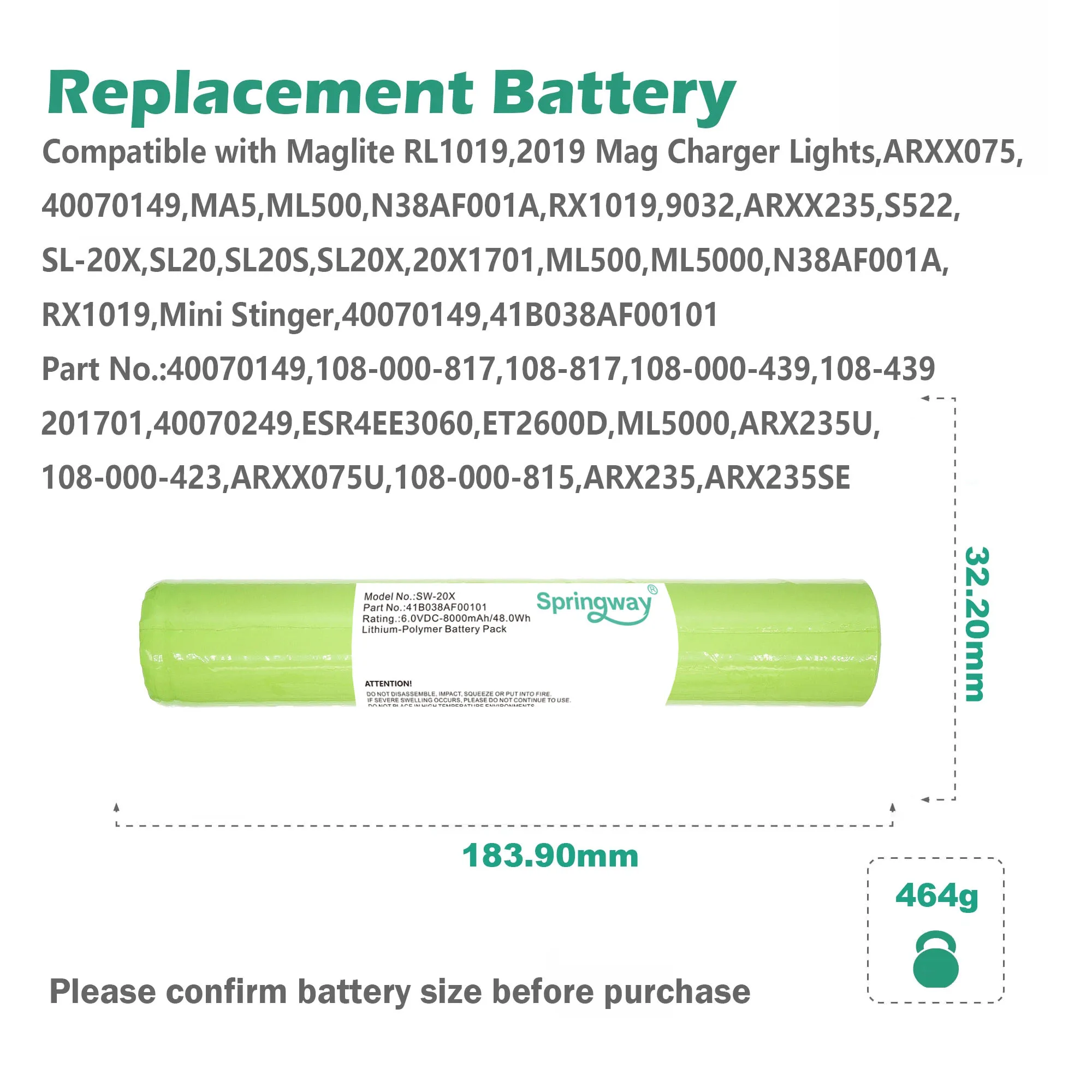 Flashlight Replacement Battery For MAGLITE IMT-3500D RL1019 RX1019 ML500 MA5 ARXX075 ARXX235 Mag Charger Lights