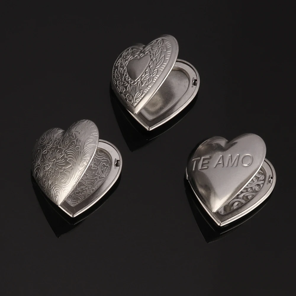 3pcs/Lot Stainless Steel Heart Box Vintage Reliquary Pendant Photo Locket DIY Necklace Handicraft Charm Jewelry Making Supplies