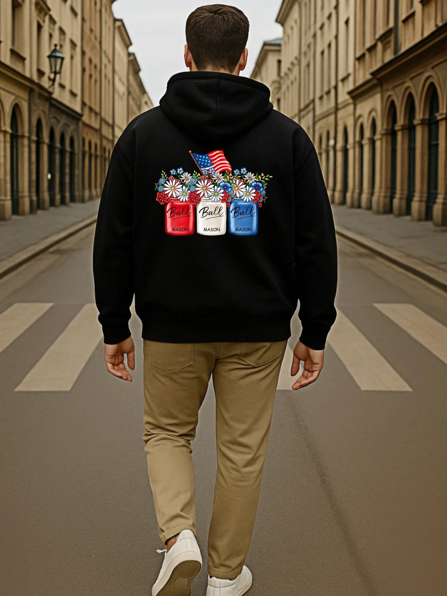 هوديي جرافيك للرجال، ديزي - طباعة جرافيك جرة، نمط كاجوال، قماش صوف، للرجال، للارتداء اليومي