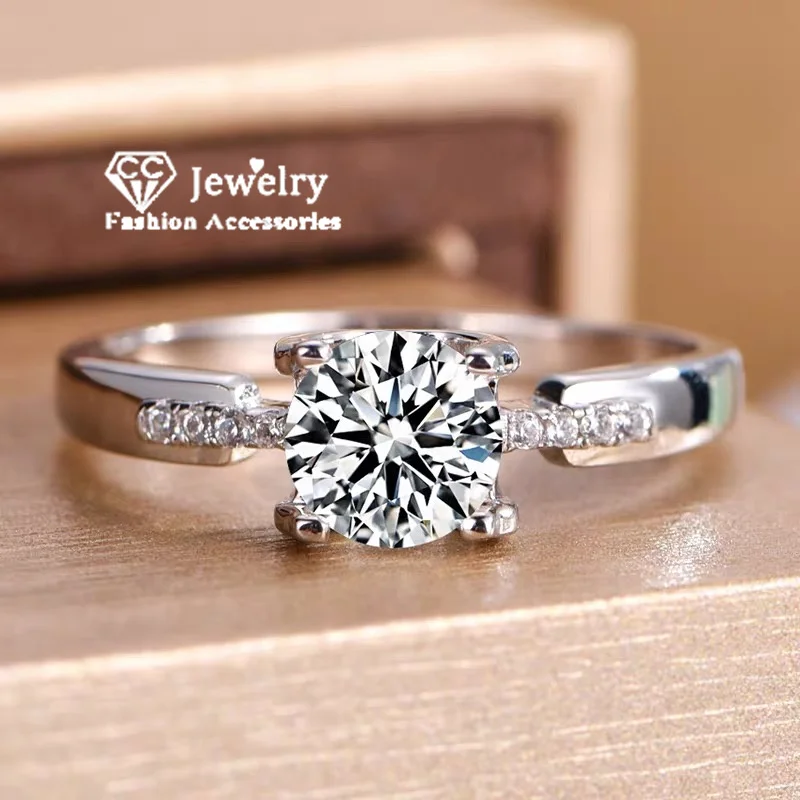 CC Wedding Rings Silver Color White Cubic Zirconia Engagement 1 Carat Propose Ring Party Fine Jewelry Accessories CC1632