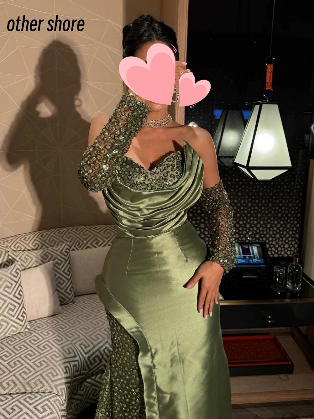 Other Shore Elegant Vintage Sweet Green Satin Beads Lace Stylish Customize Formal Occasion Prom Dress Evening Party Gowns