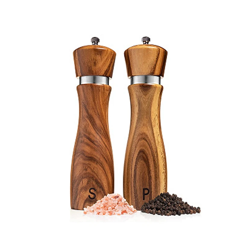 

Salt and Pepper Grinder Set with Tray, Acacia Wood, Adjustable Durable Ceramic Rotor