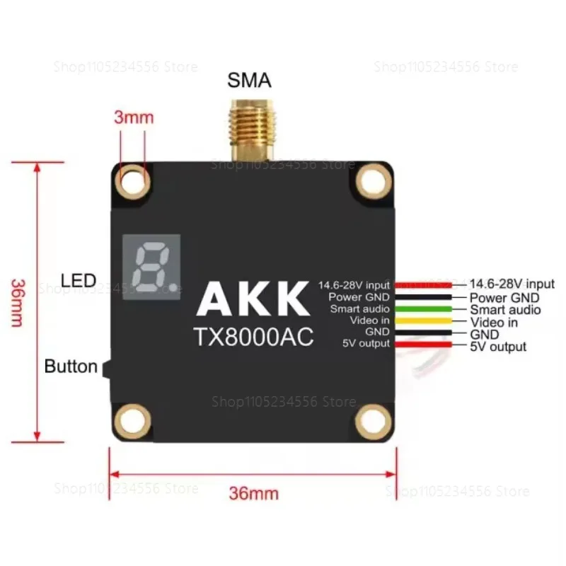 AKK VTX TX8000AC 5.8G 8w plastic FPV VTX long-distance transmission 96CH chart crossover machine with TBS for RC parts and Accs