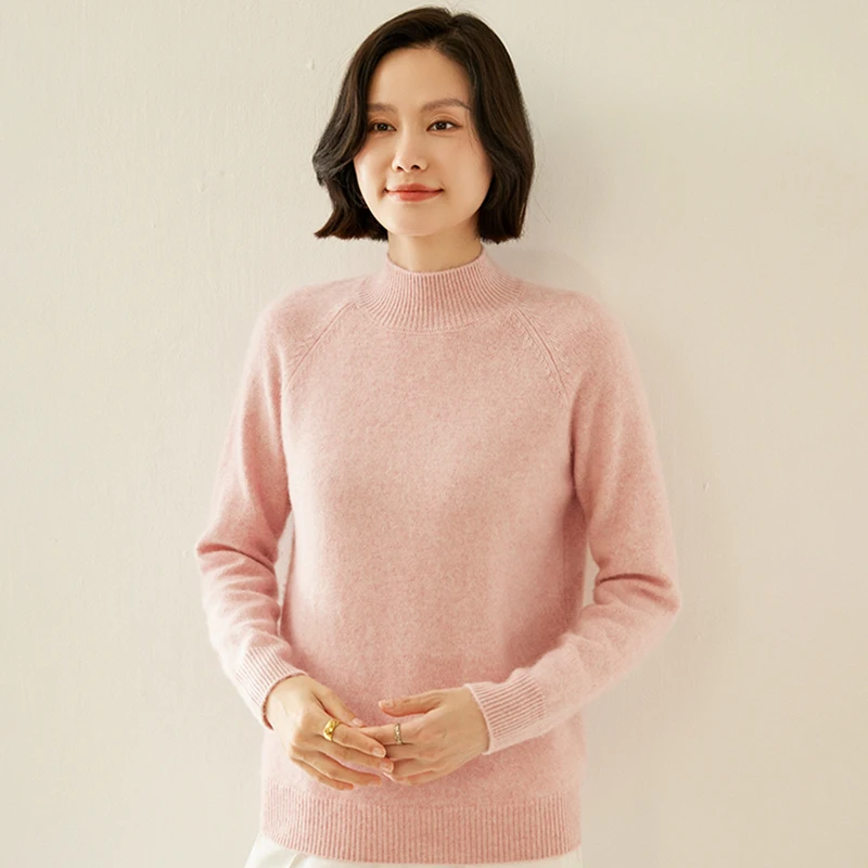 

Winter 2025 New Semi-high Neck Pure Cashmere Sweater Women's Sweater Thickened and Loose with Wool Bottom Shirt