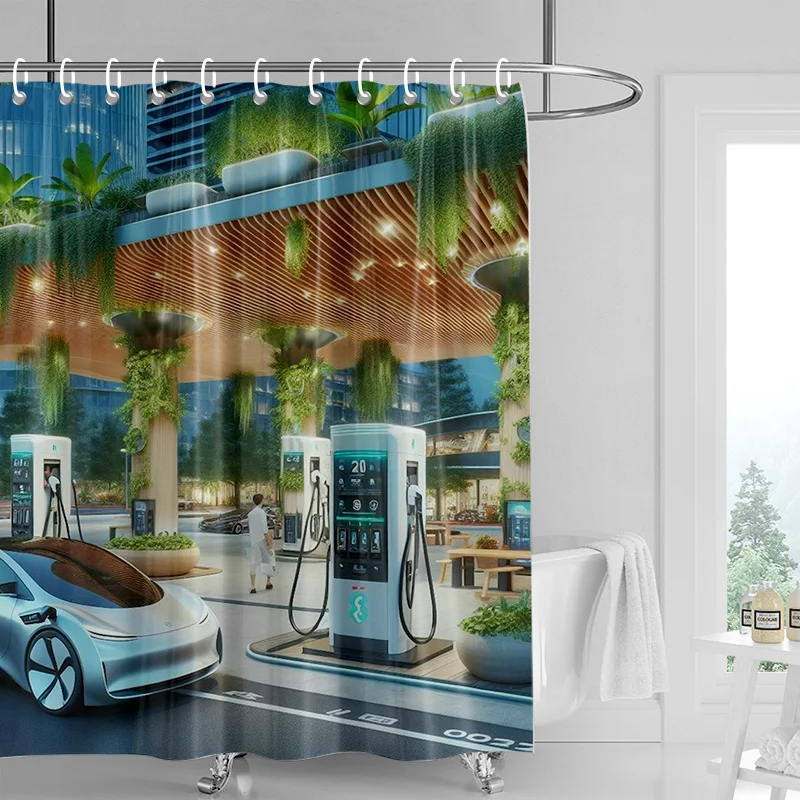 Car Cartoon Shower Curtain Waterproof Bathroom Curtain Bathroom Partition Curtain Universal Home Decor Ins Style