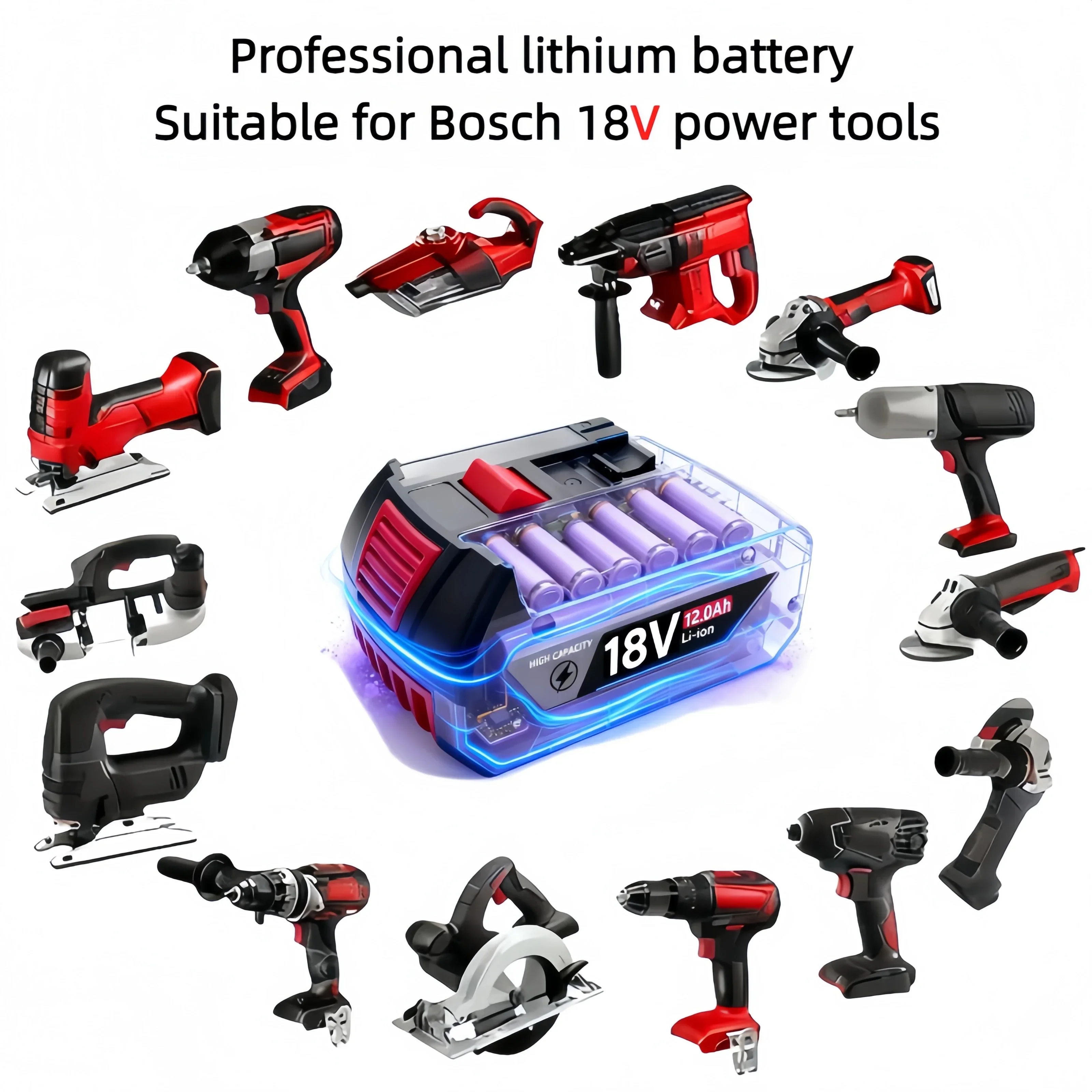  VIEDAKES For Bosch 18V Li‑ion Battery 5‑8Ah Compatible BAT609 BAT618 Replacement Battery for GDX Power Tools