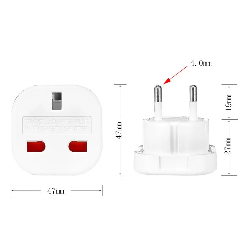 EU Plug Adapter Socket British UK To EU Euro Travel Adapter Electrical Plug Converter Outlet UK AC Power Cable Charger Socket