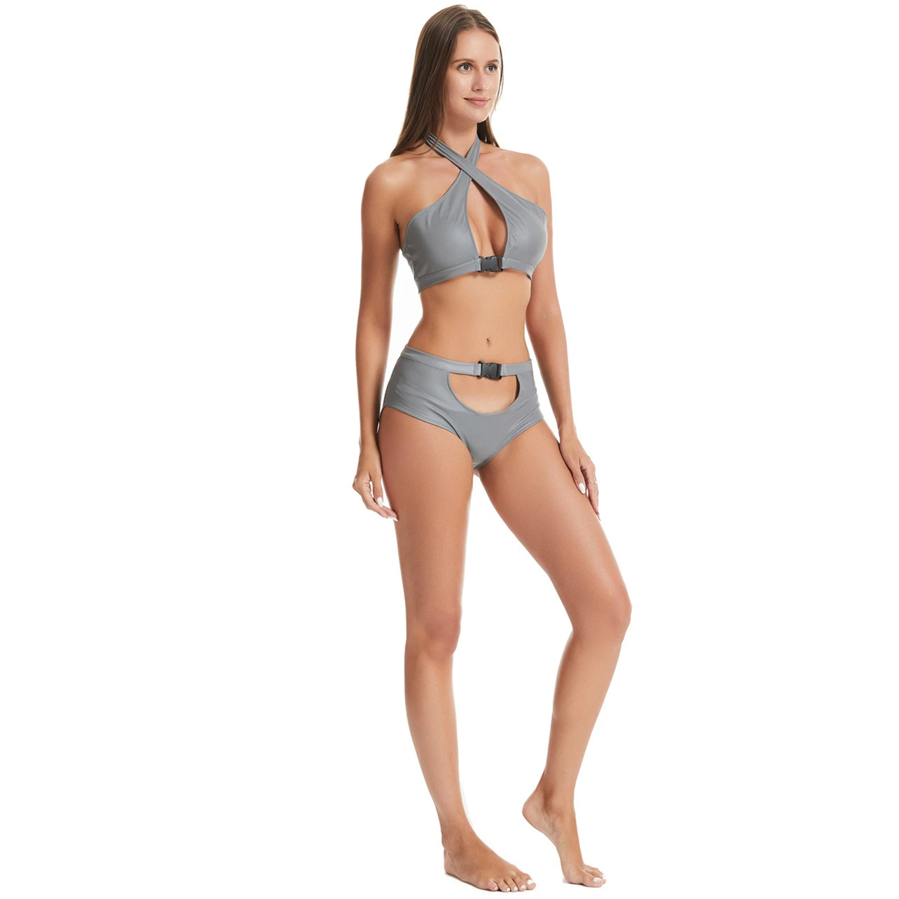 Reflective Sexy Women Bikinis Set 2 Piece Suit Sexy Halter Top & Triangle Fit Tight Swimsuit for Rave Festival Summer Party