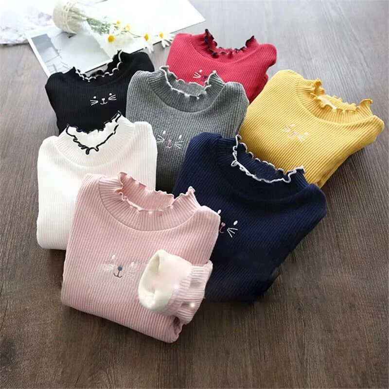 Children's base sweater autumn and winter 2-6 year old plush and thick girl's T-shirt sweater versatile baby clothes