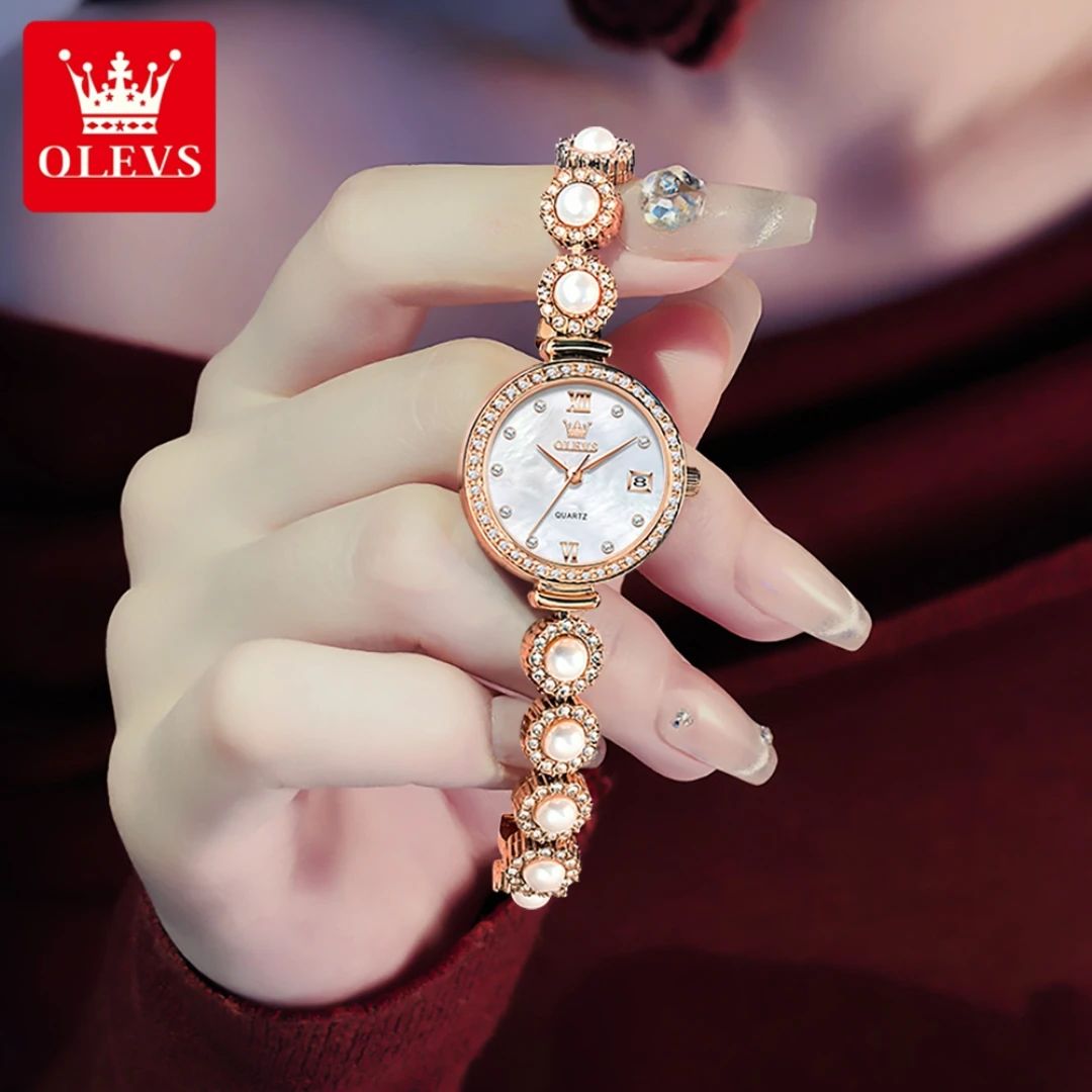 ساعة OLEVS 5635 كوارتز عصرية هدية دائرية الشكل من الفولاذ المقاوم للصدأ وحزام ساعة يد بتقويم