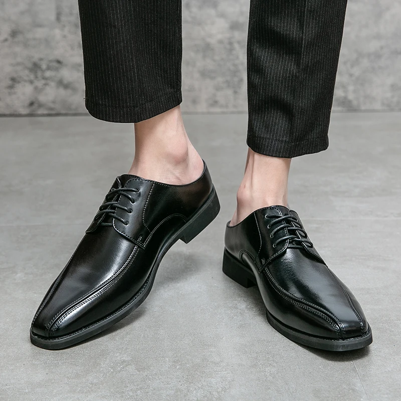 

Summer No Back Baotou Half Drag Strap Flat Head Breathable Business Gentleman Youth Leisure Fitting Room Fashion Slippers