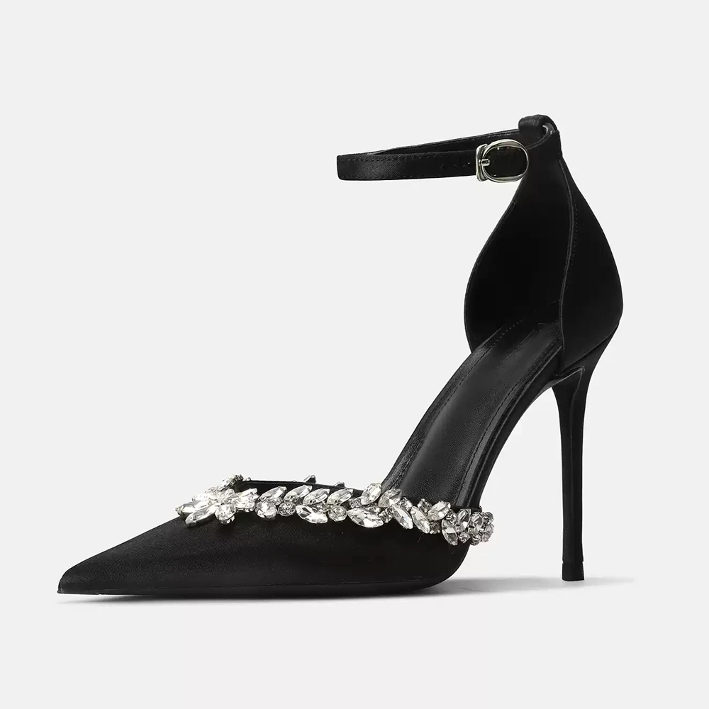 حذاء FWRD نسائي بكعب عالٍ من الجلد الأسود مزين بحجر الراين، أنيق ومريح للحفلات والملابس المسائية # FWRD000335 #3