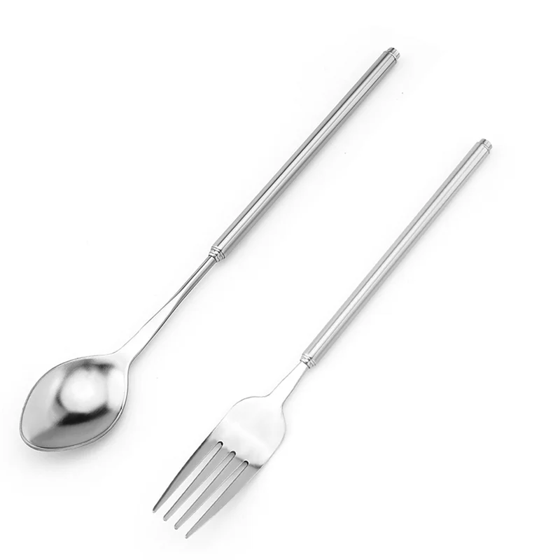 

AD-Retractable Fork And Spoon Set Barbecue, Dinner, Dessert Tableware Adjustable And Lengthened Anti-Scalding Tableware