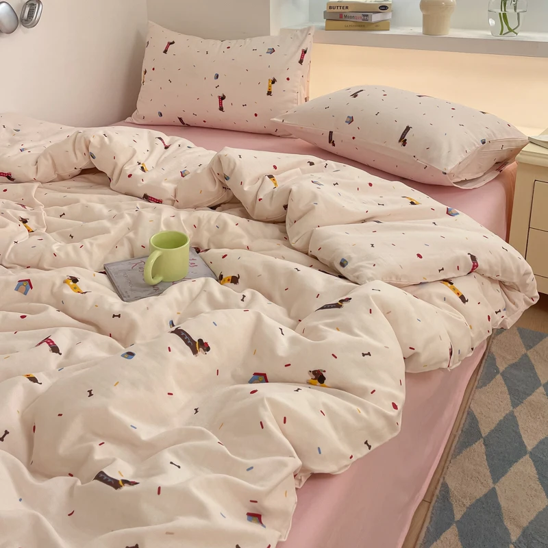 

100% Cotton Bedding Set Cartoon Cute Animals Duvet Cover Set Bed Linen Flat Sheets Set 2 Pillowcases Single Double Queen Size