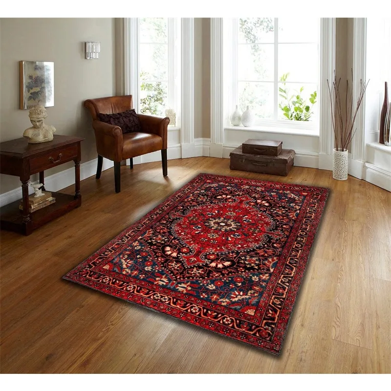 

Red Blue Area Rug Carpet Machine Washable Mat Living Room Vintage Style Classic Oriental Traditional Persian Moroccan Boho Rugs