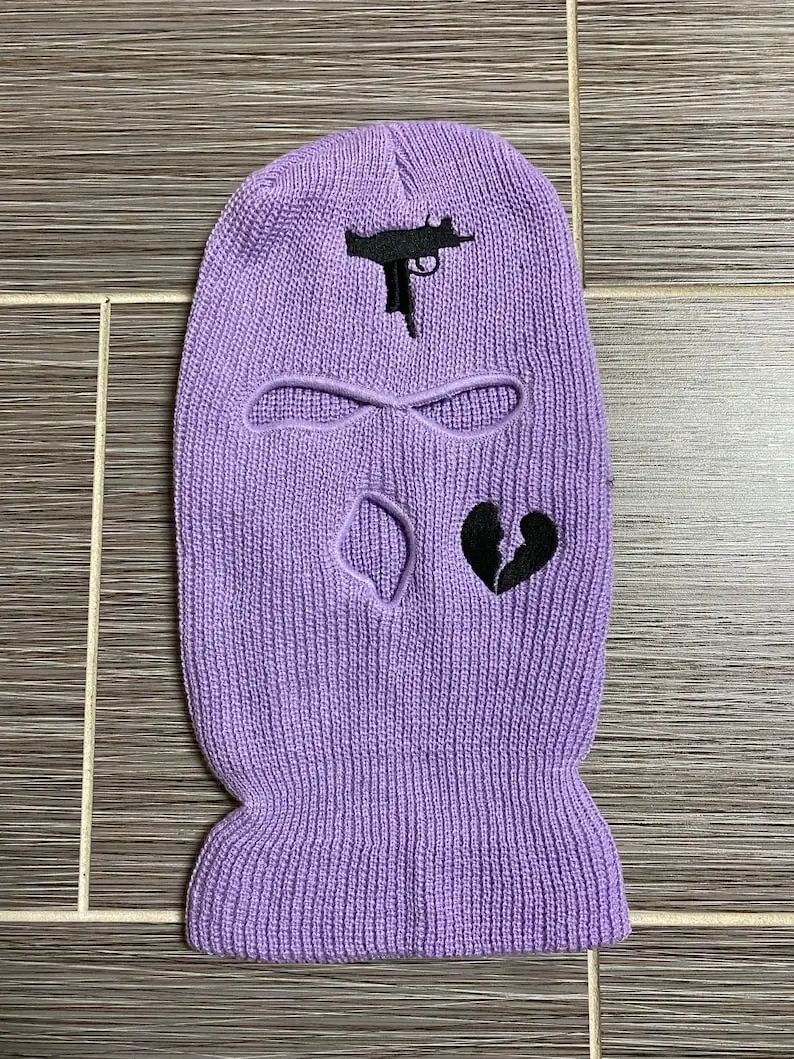 3 Hole Heart Embroidery Winter Neck Warmer Thermal Y2K Face Masks Cycling Knit Ski Mask Knitted Full Face Cover