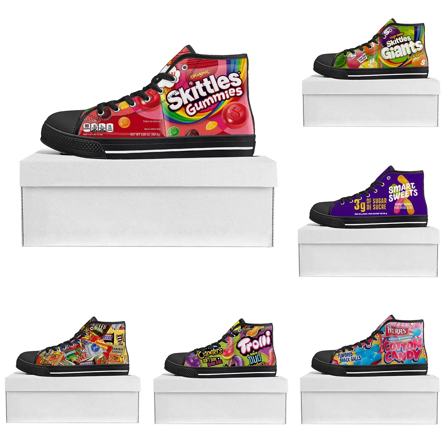 

Funny Candy Food Snack High Top High Quality Sneakers Mens Womens Teenager Canvas Sneaker Custom Made Shoe Casual Couple Shoes