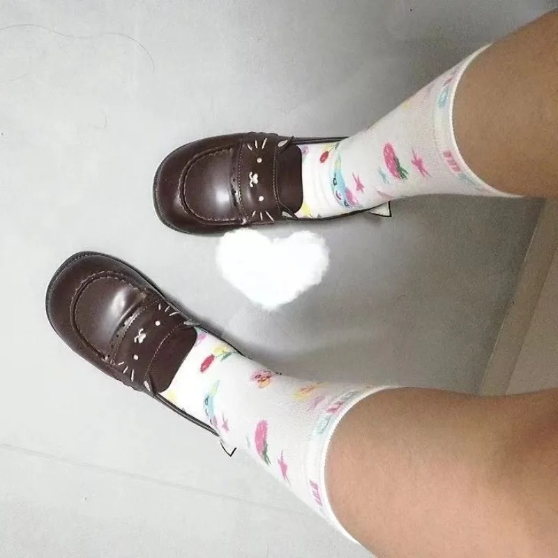 Japan Stil Süße Kawaii Cartoon Bär Druck Mädchen Socken Harajuku High Street Y2K Baumwolle Atmungsaktive Socke Lolita Kreative Socken