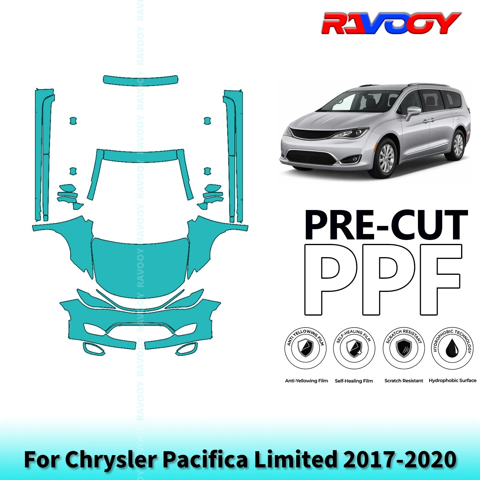 For Chrysler Pacifica Limited 2017-2020 Full Front+Rockers Pre-Cut Paint Protection Film PPF Stone Chip Kit | Clear/Matte/Black