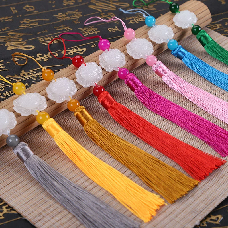 5Pcs Flower Shape Imitation Jade Long Tassel Pendants DIY Craft Art Jewelry Clothing Car Home Decor Accessories Gift Fringe Trim