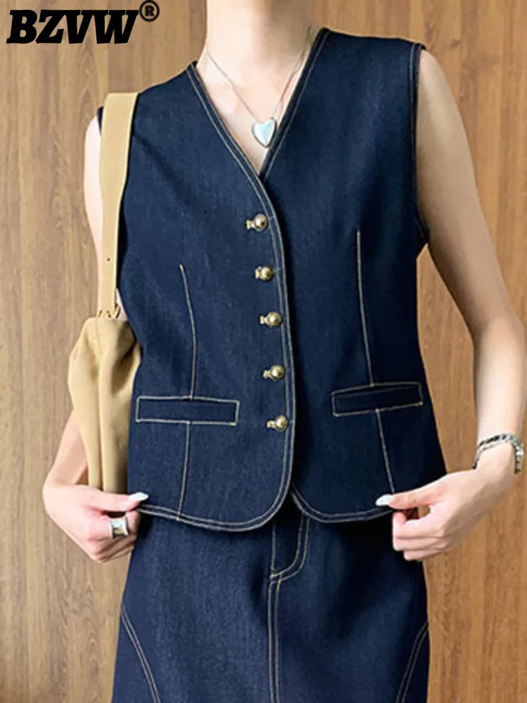 

BZVW Fashion Vest For Women V-neck Sleveless Single Breasted Solid Color Coat Elegant 2024 Female Summer New Clothing 25A8497