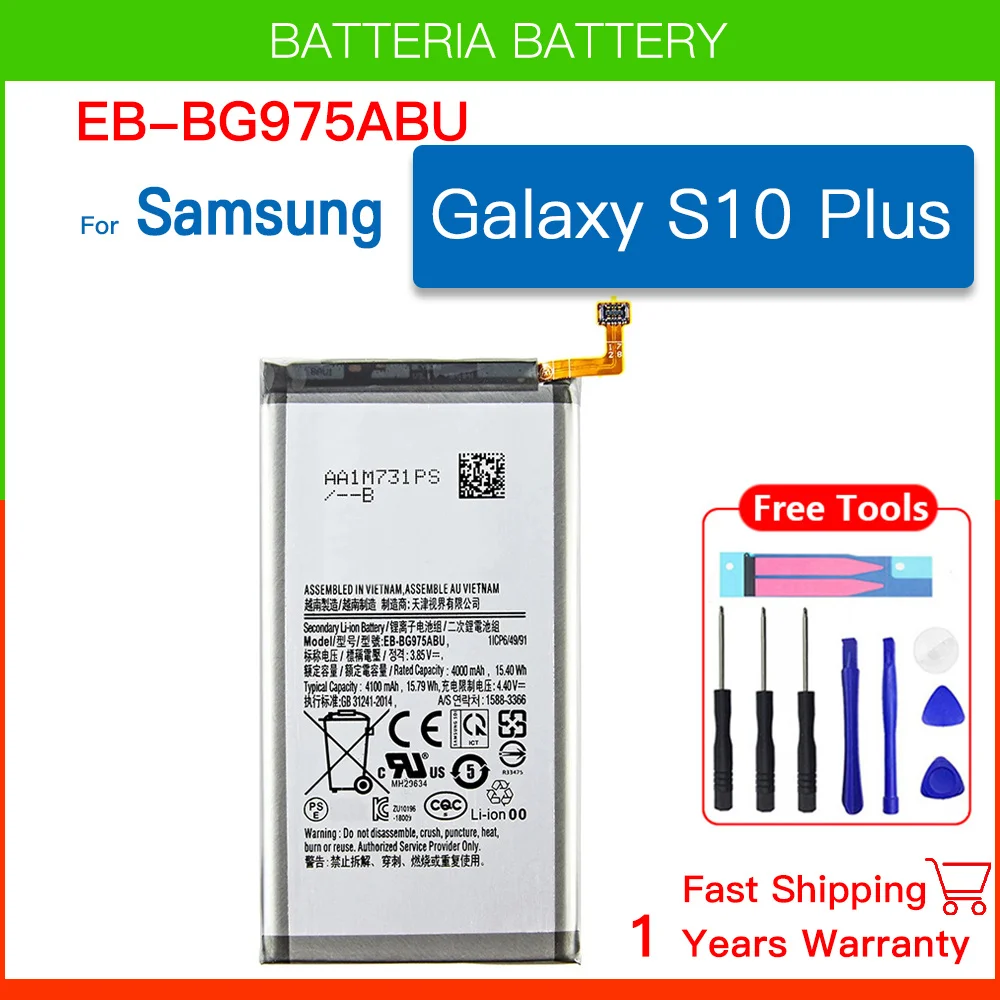 EB-BG975ABU 4100mAh Battery For Samsung Galaxy S10 Plus S10+ S10 Plus SM-G975F/DS SM-G975U/W G975 G975F G975U S10Plus Batteria