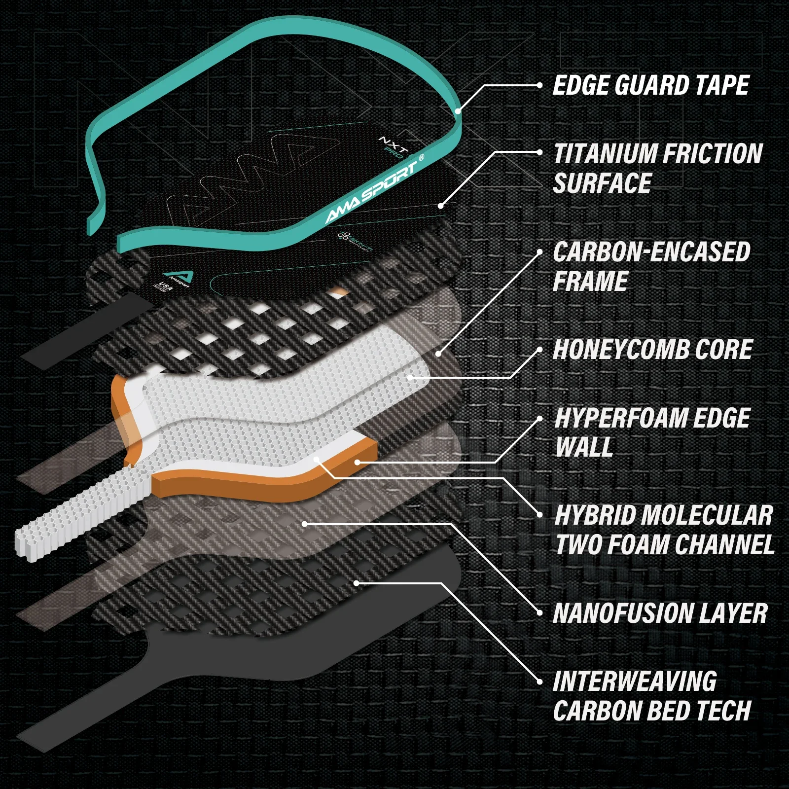 

-Professional 16mm Titanium Skin Raw Carbon Fiber Pickleball Paddle