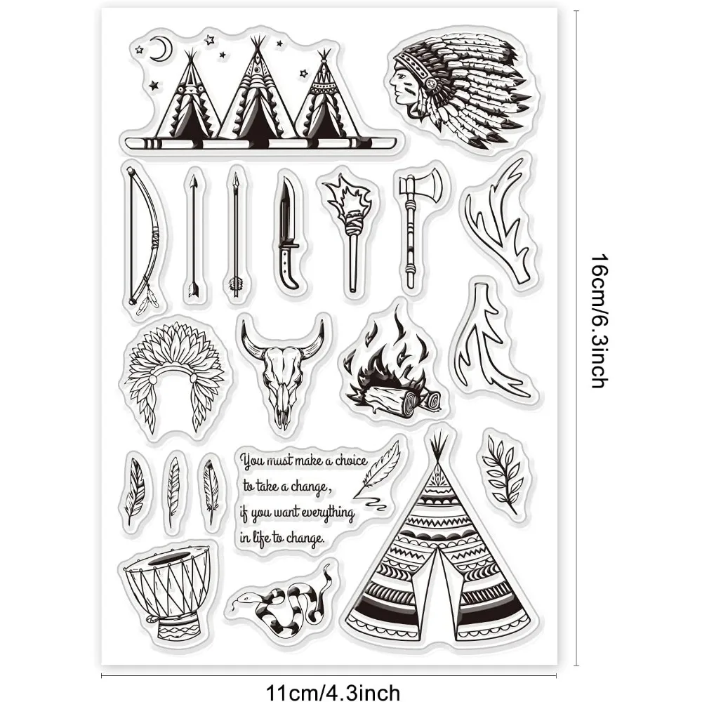 Africa Tribe Theme Clear Stamps Hunting Tool Tent Transparent Silicone Stamp Seal for Card Making Decoration and DIY Scrapbook