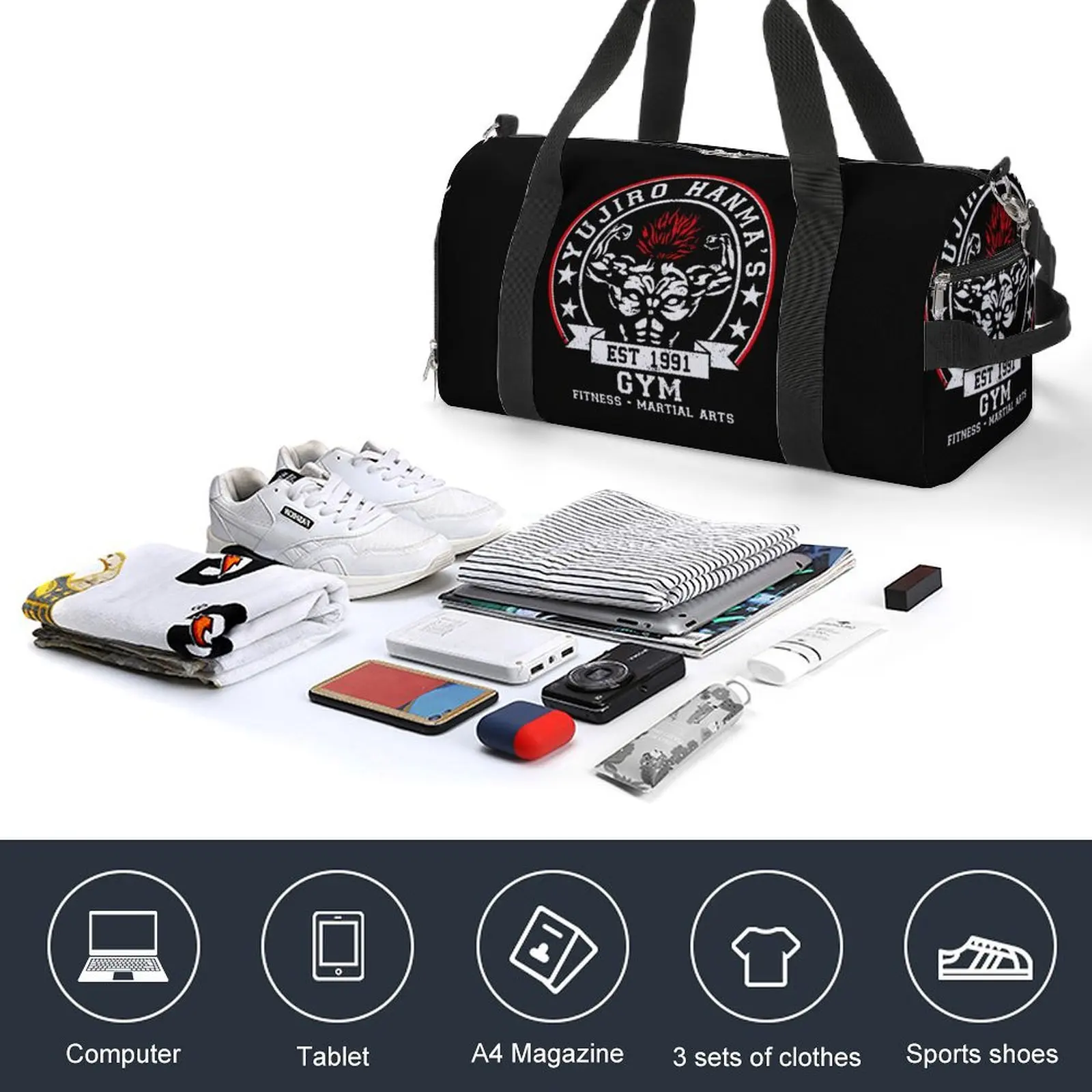 Baki The Grappler Yujiro Hanma Gym Gym Bag Fitness Martial Arts Waterproof Sports Bags Accessories Travel Handbag Fitness Bag