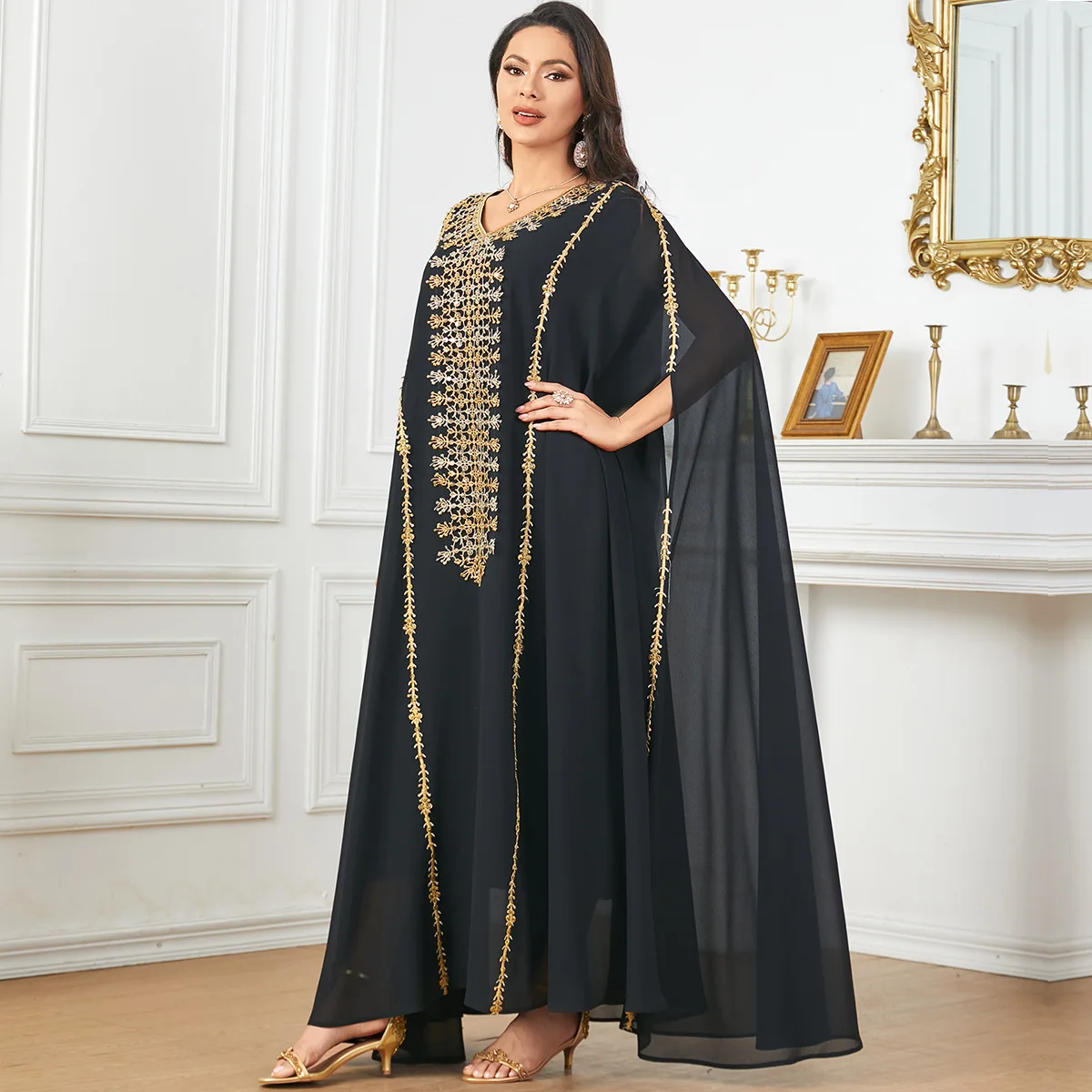 ดูไบ Abaya มุสลิมผู้หญิงชีฟองชุดราตรีชุดราตรีเสื้อคลุม Jalabiya ตุรกี Kaftan Kebaya Caftan Marocain Femme Robe Gown