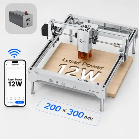 K15 PRO 12W Laser Engraver Cutter with MD12 Air Assist Kit, 200x300mm A4 Area, 15000mm/min, 0.01mm Precision, WiFi USB, LightBurn LaserGRBL, for Wood Plywood Acrylic, DIY Crafts, Home Workshop and Small Business