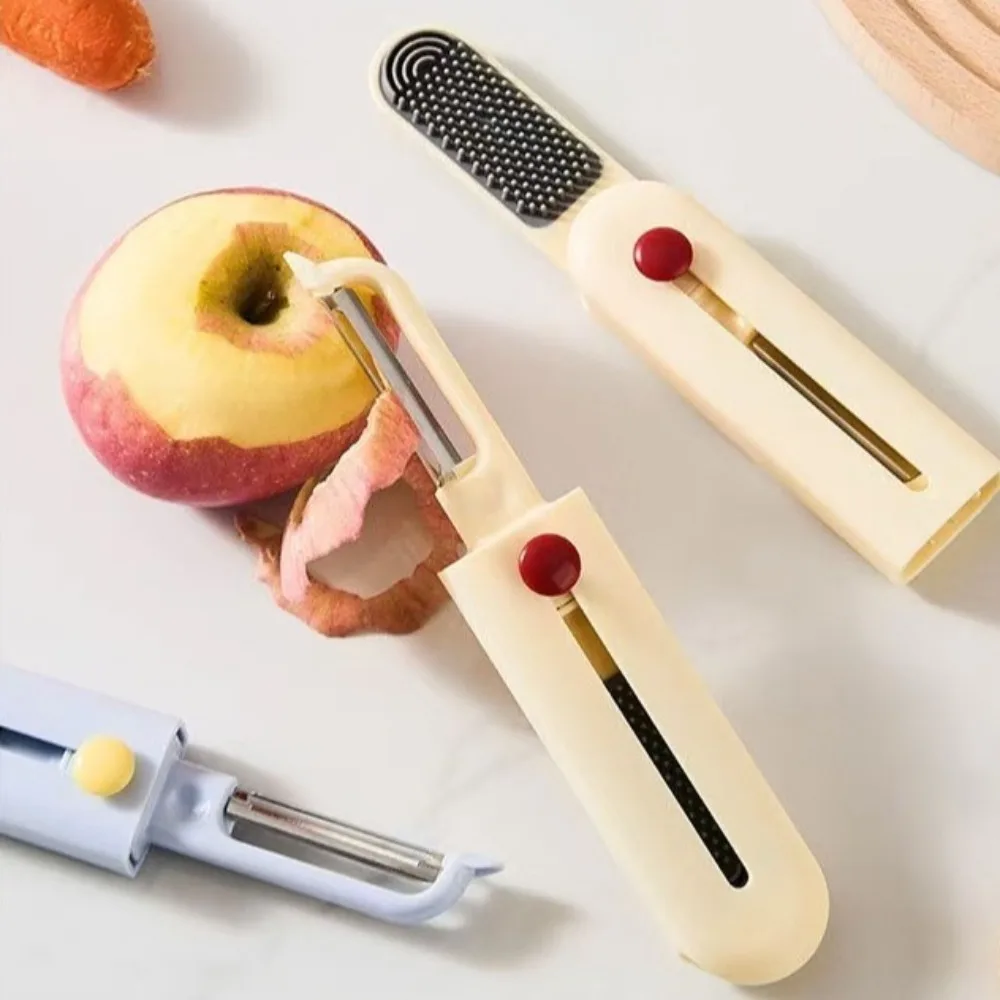 

2 in 1 Portable Fruit Peeler Press-Type Ergonomic Grip Vegetable Peeler with Cleaning Brush Kitchen Peeler for Peeling
