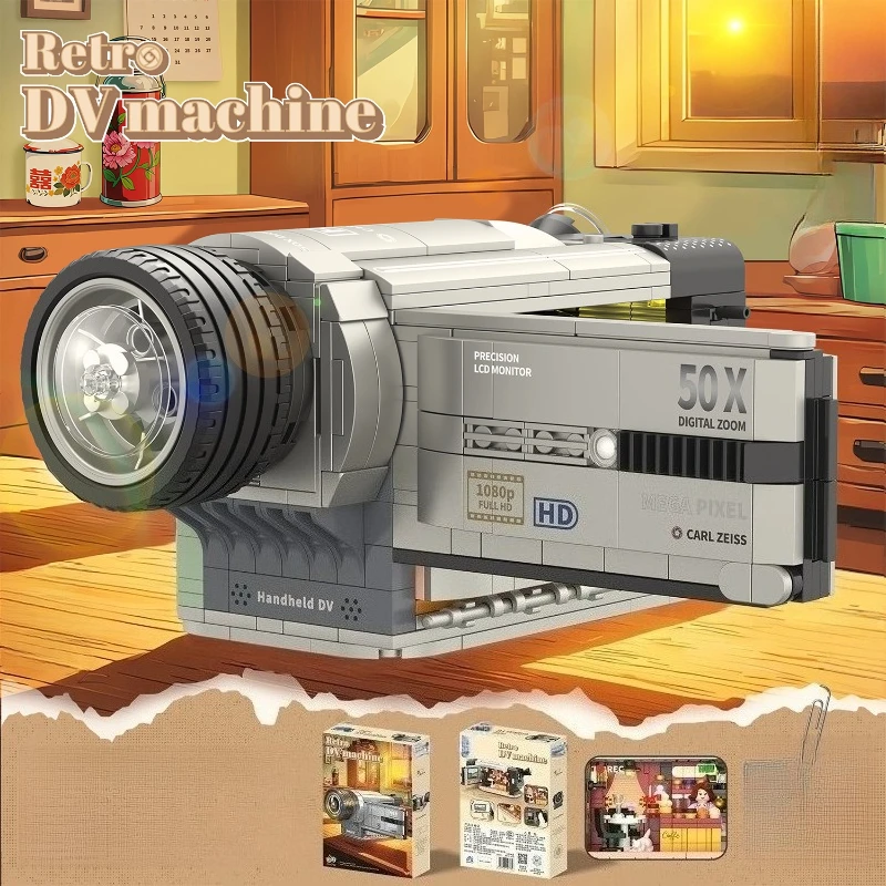 

Ретро DV машина, строительные блоки, мини-цифровая камера, модель головоломки в сборе, креативные игрушки ручной работы, подарок на день рождения, украшения