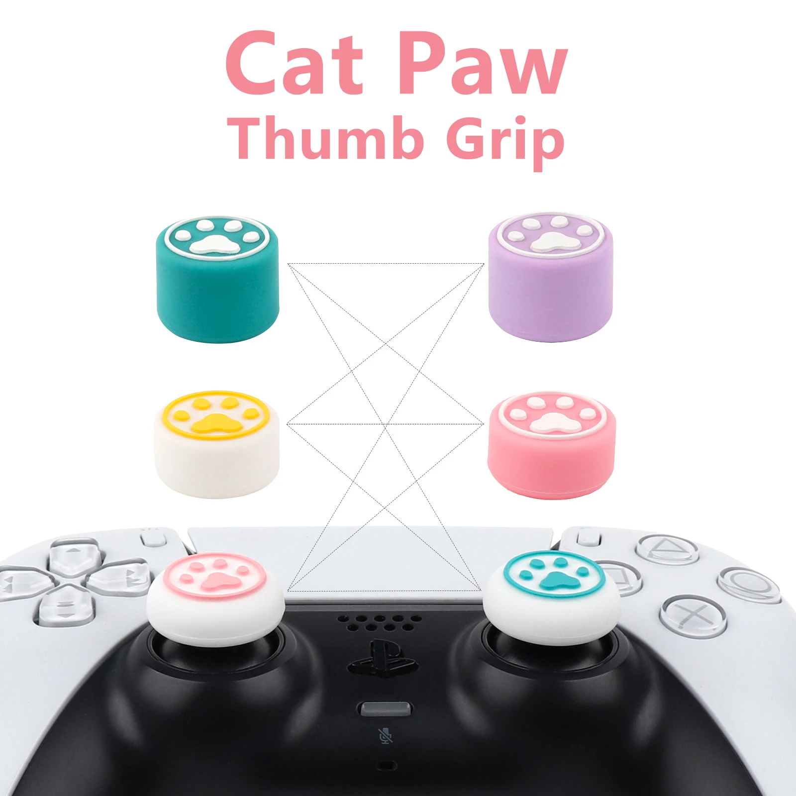 

6in1 Cute Kawaii Pink Cat Paw Thumb Grip Thumbsticks Grips For PlayStation PS5 PS4 Dualsenese Or Switch Pro Controller