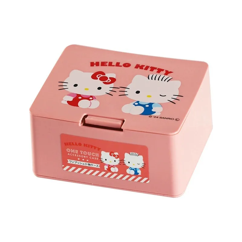 New Kawaii Sanrio My Melody Kuromi Cinnamoroll Cotton Swab Jewelry Storage Box Press Pop Cosmetics Box Sundries Organizer Box