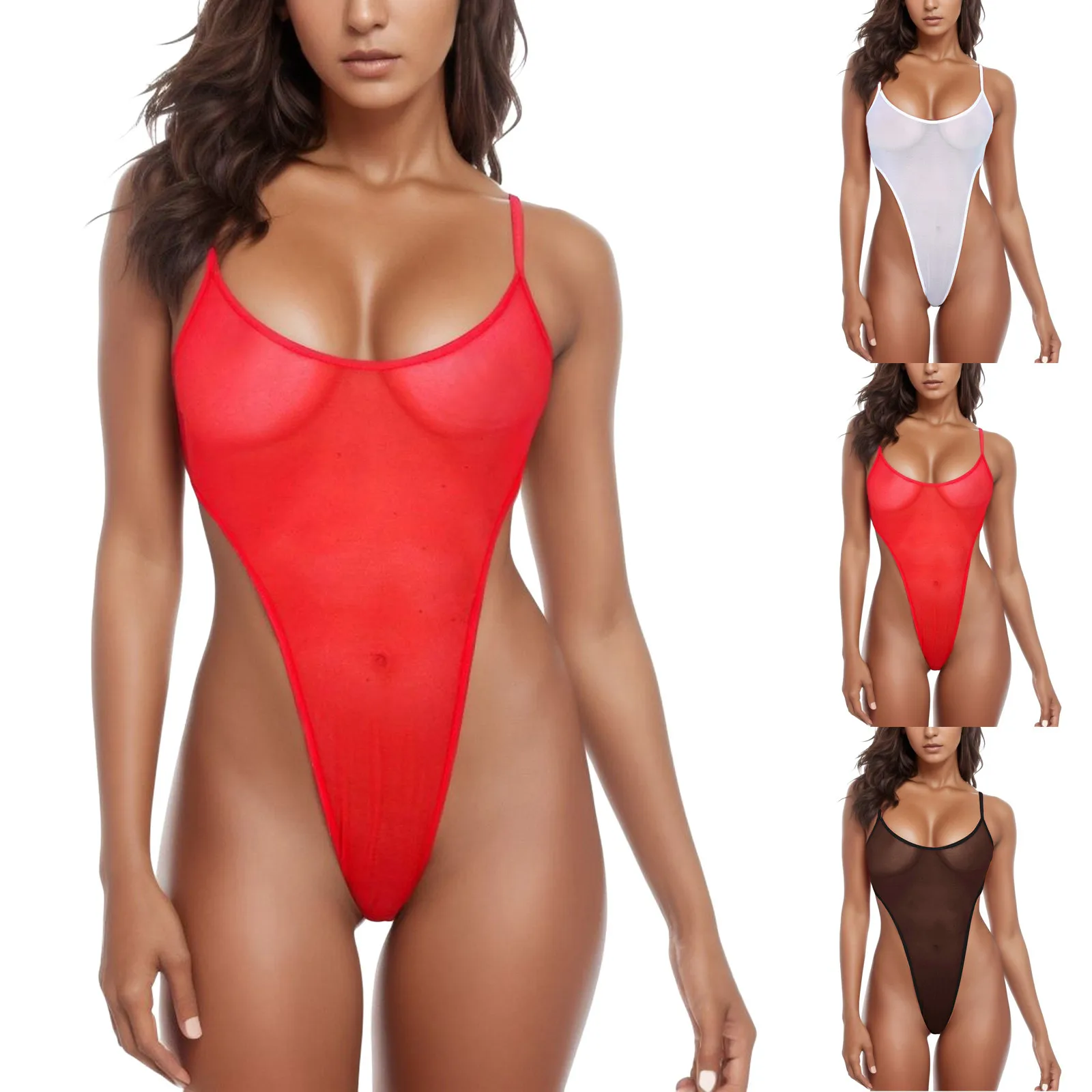 Erotic Fishing Net Lingerie Women Nightwear One Piece Black Pajamas Set Hot Sexy Backless Sleepwear Deep U Neck Teddy Bodysuit