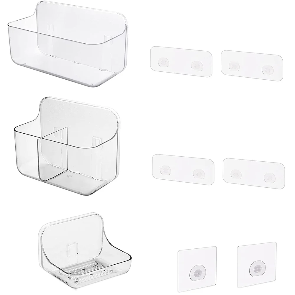 3 Pack Shower Holder, Soap Dish & Toothbrush Holder, Wall Mounted Plastic Shower Storage For Bathroom And Kitchen