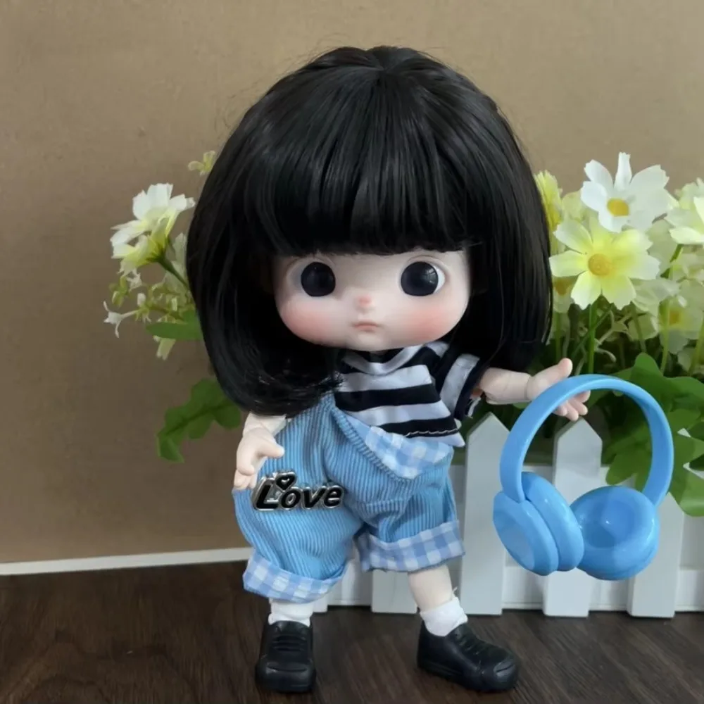 Cartoon Doll Decoration Double Braid Wig Cover 2D Doll Children DIY Makeup Accessories Big Head Doll Dress Up Straight Bangs Wig
