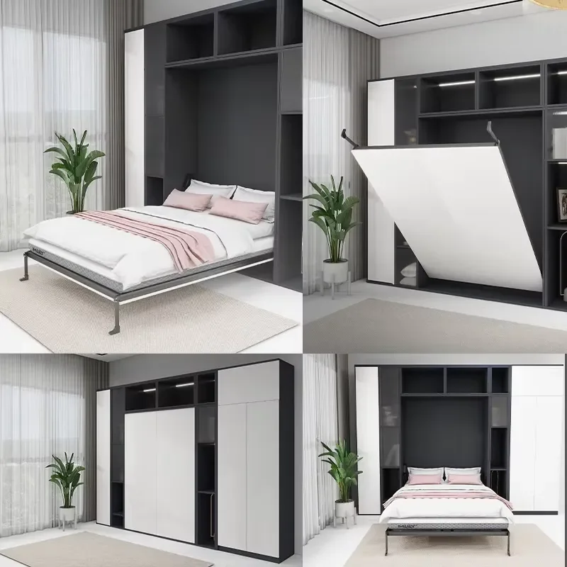 Queen Size Office Bedroom Smart Metal Bed Frame with Hidden Mechanism Hidden Murphy Folding Wall Bed