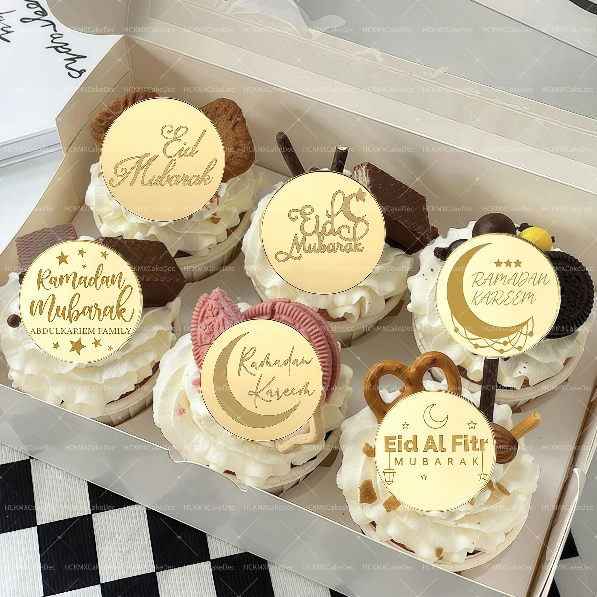 5 stücke/10 stücke Eid Mubarak Ramadan Kareem Acryl Cupcake Topper Spiegel Gold Kuchen Topper Party DIY Dekorationen Lieferungen