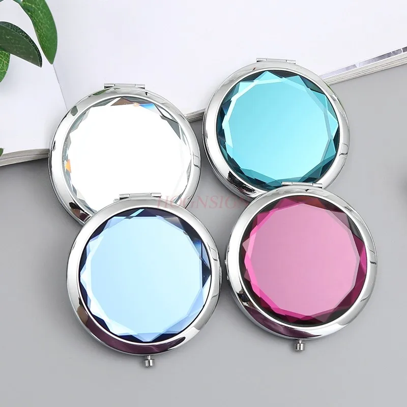 Miroir de maquillage en cristal Portable et Portable, Mini miroir créatif, mignon, rabattable, Double pli, rond