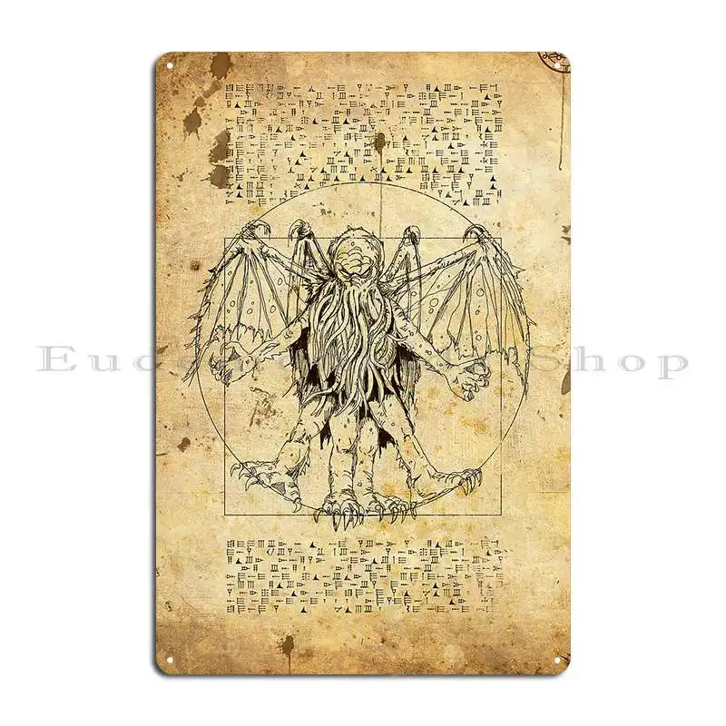 Cthulhu Vitruvian Metal Plaque Poster Customized Painting Cinema Garage Plaques Tin Sign Poster