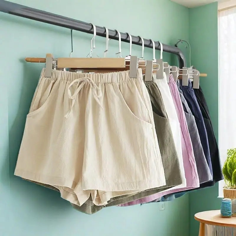 Women's 2026 Summer New Cotton Linen A-Line Wide Leg Bermuda Shorts High Waist Elastic Loose Casual Lounge Sleep Breathable