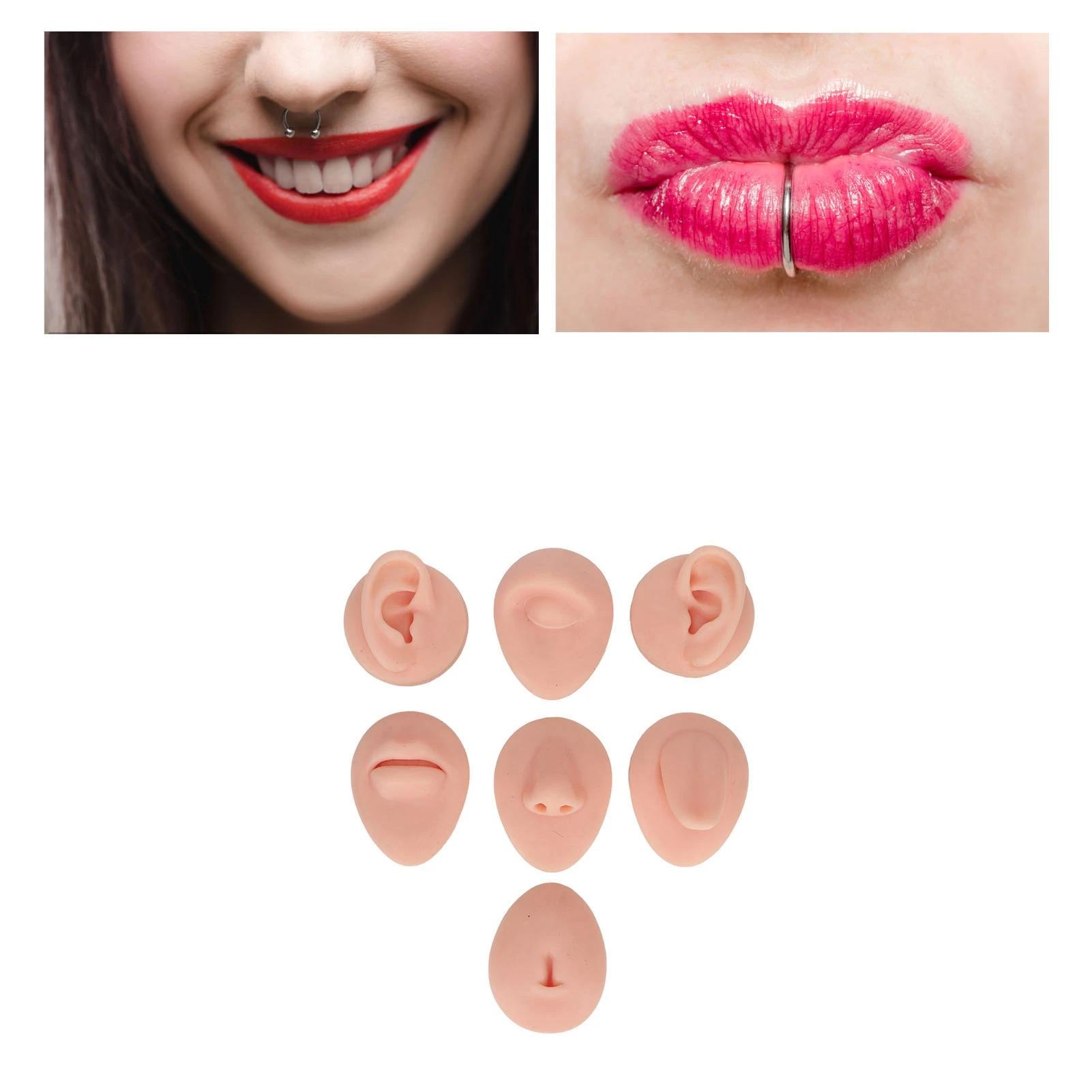 Silicone Ear Model Silicone Body Practice Model Simulation Silicone Ear Eye Nose Mouth Tongue and Belly Button Model for Novice