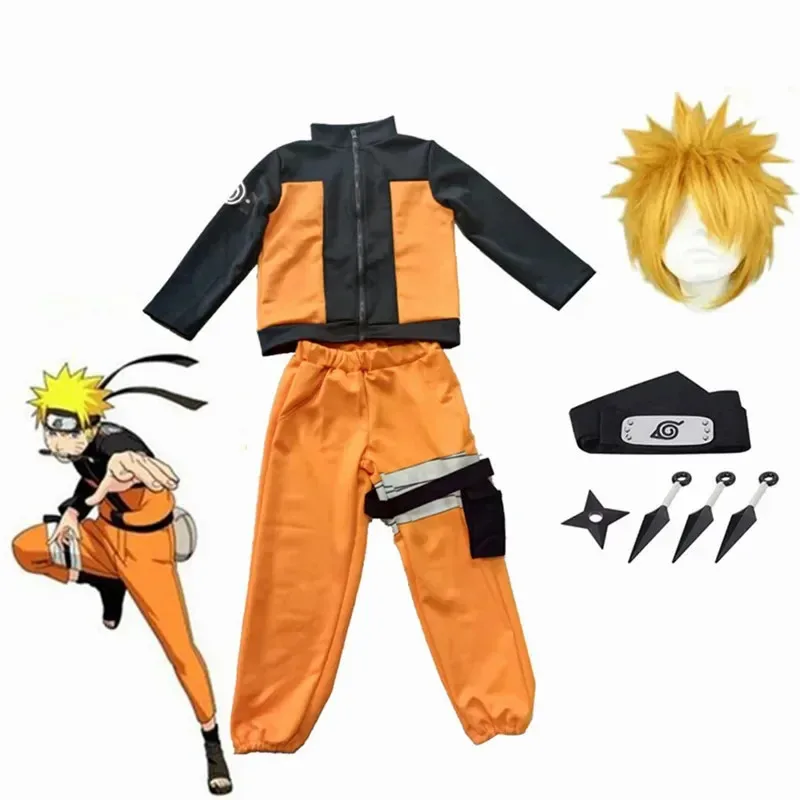 

Hot Kids Uzumaki Akatsuki Cosplay Boys Girls Uzumaki Jacket Pants Headband Wig props Child Uniform Kunai Halloween Costume